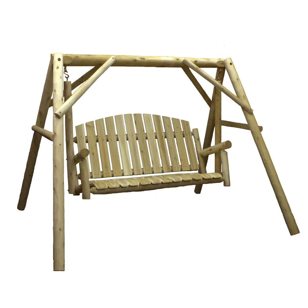 Cedar Outdoor Porch Swing and Stand Set with End Table C780