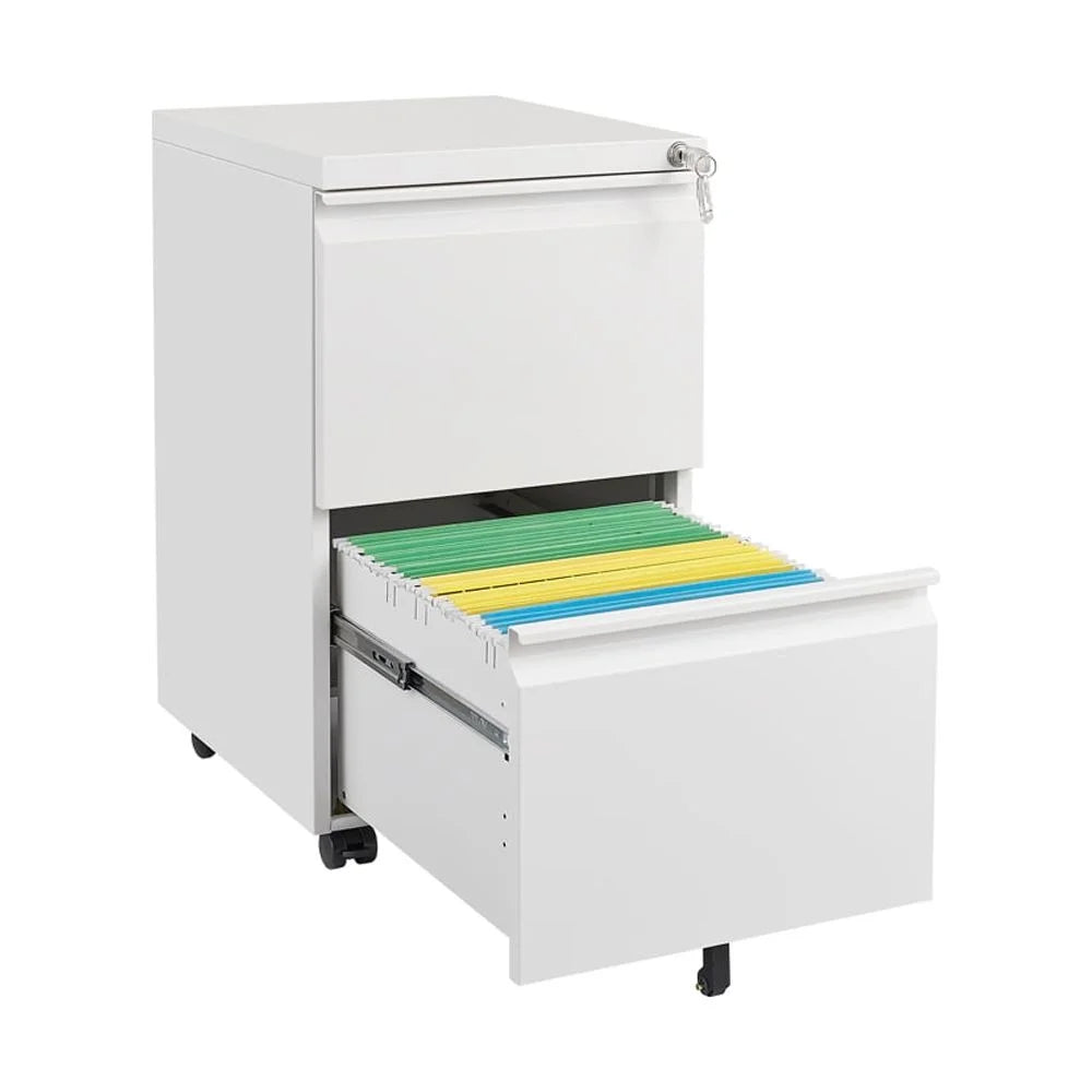 Black 2 Drawer Metal Mobile File Cabinet with Lock D381291