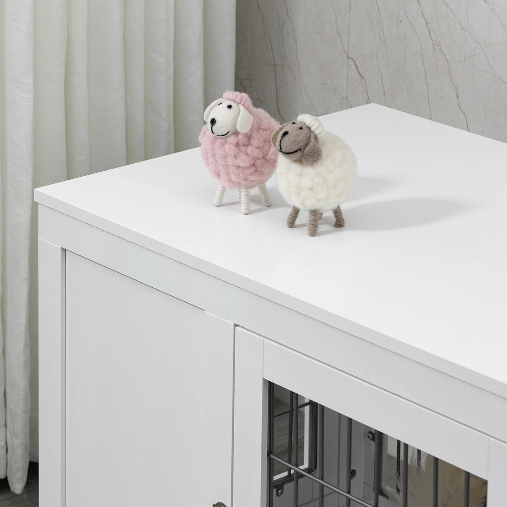 White Dog Crate Furniture End Table with Double Doors Z7177