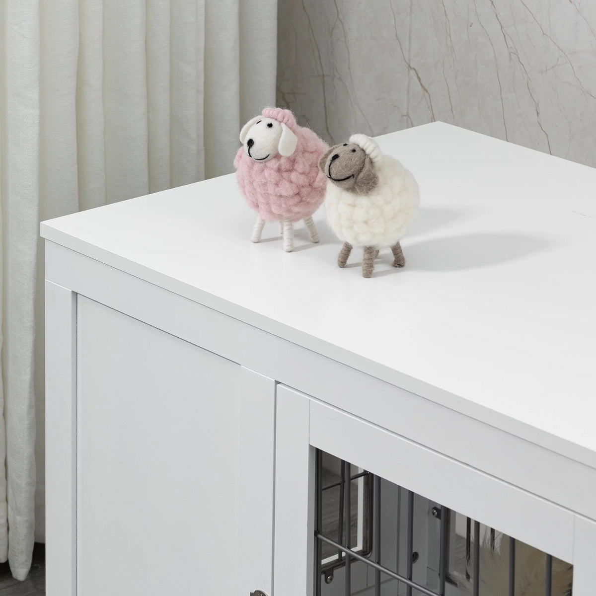 White Dog Crate Furniture End Table with Double Doors Z7177