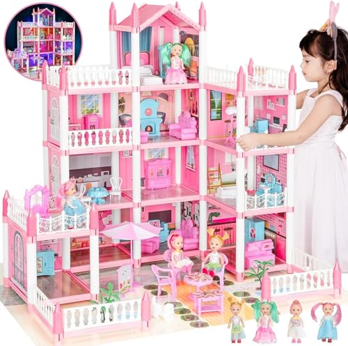 4-Story 11 Rooms Dollhouse with 4 Dolls and Furniture Set Z1606