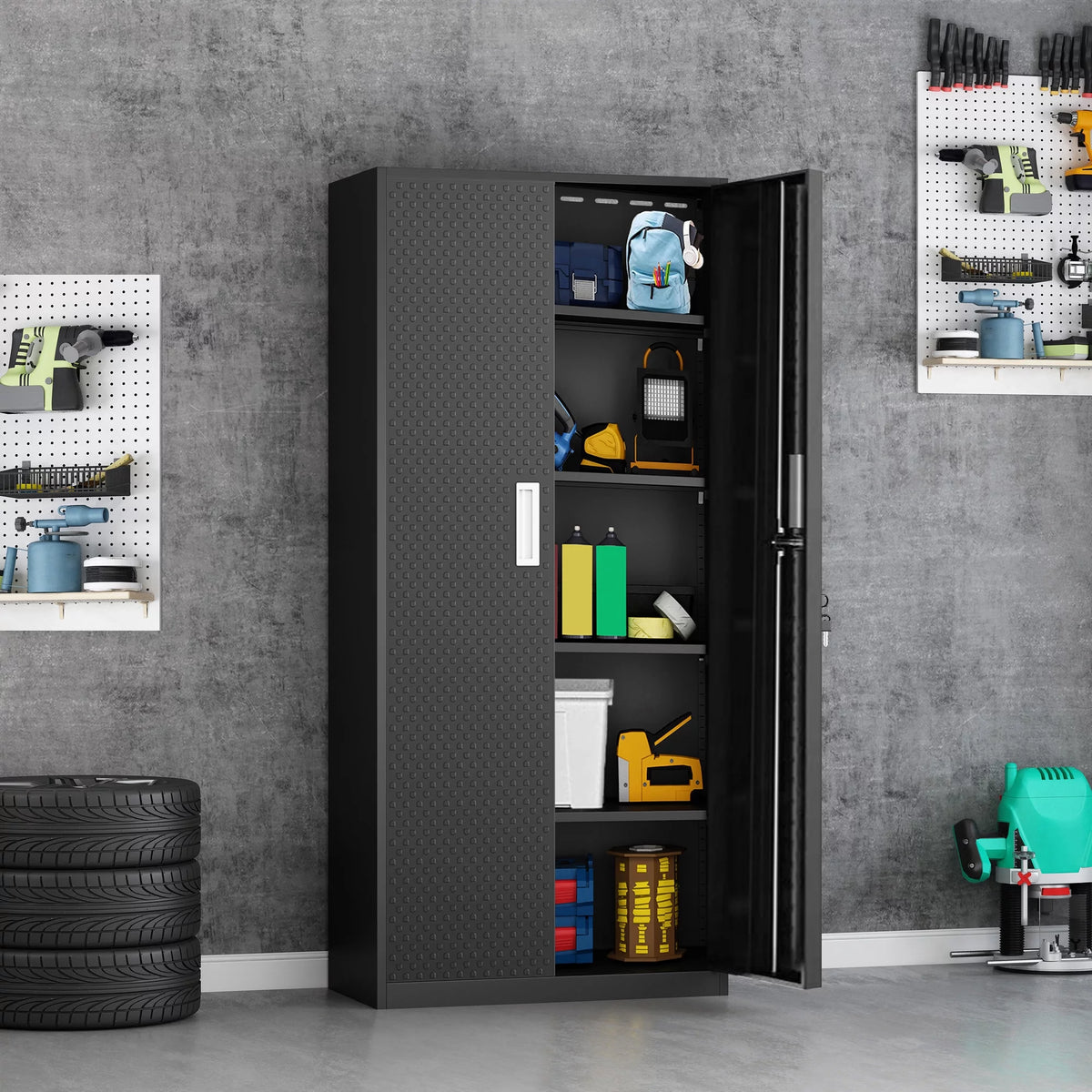 Tall Metal Storage Garage Cabinets with Locking Doors and 4 Adjustable Shelves X6802