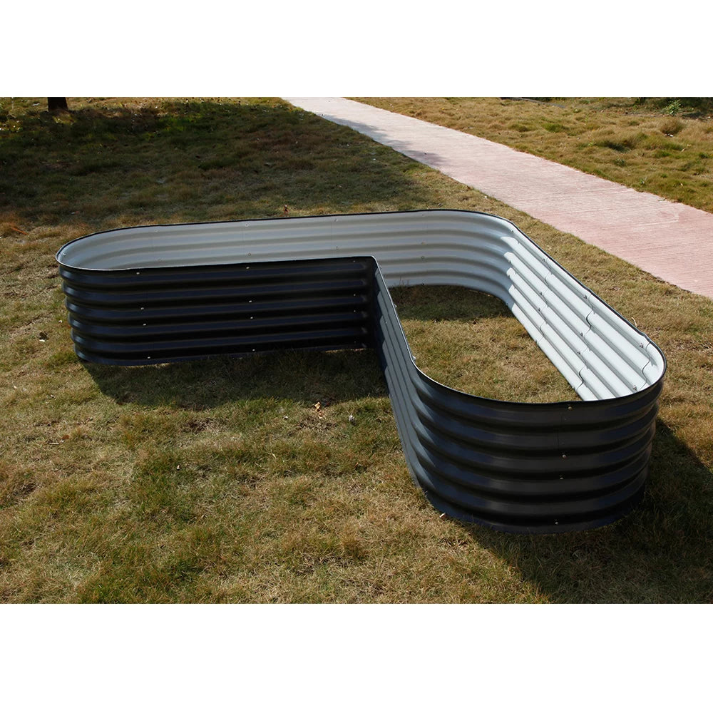 17" Tall L-Shaped Modular Corrugated Metal Raised Garden Beds Grey U839371