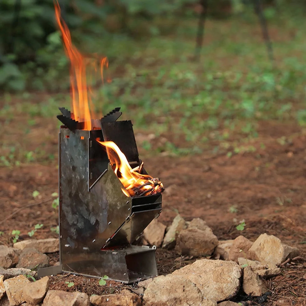 Outdoor Collapsible Wood Burning Detachable Portable Stainless Steel Rocket Camp Tent N797414