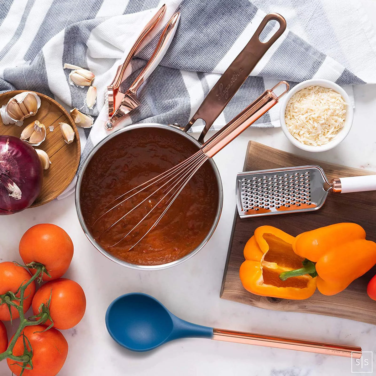17 Pc Copper and Blue Silicone Kitchen Utensils Set B1966