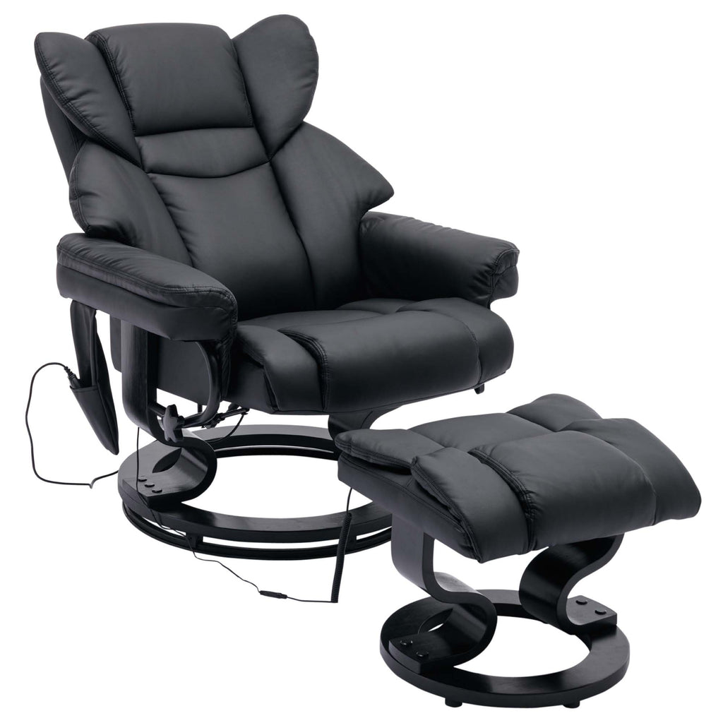 Black PU Massage Recliner Office Chair with Ottoman I468