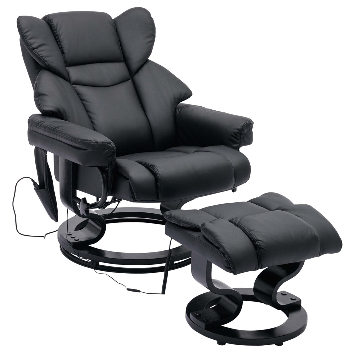 Black PU Massage Recliner Office Chair with Ottoman I468