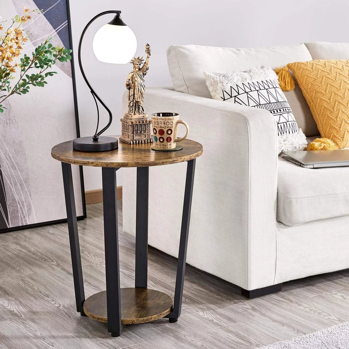 Small Round Side Table with Storage Shelf A73598
