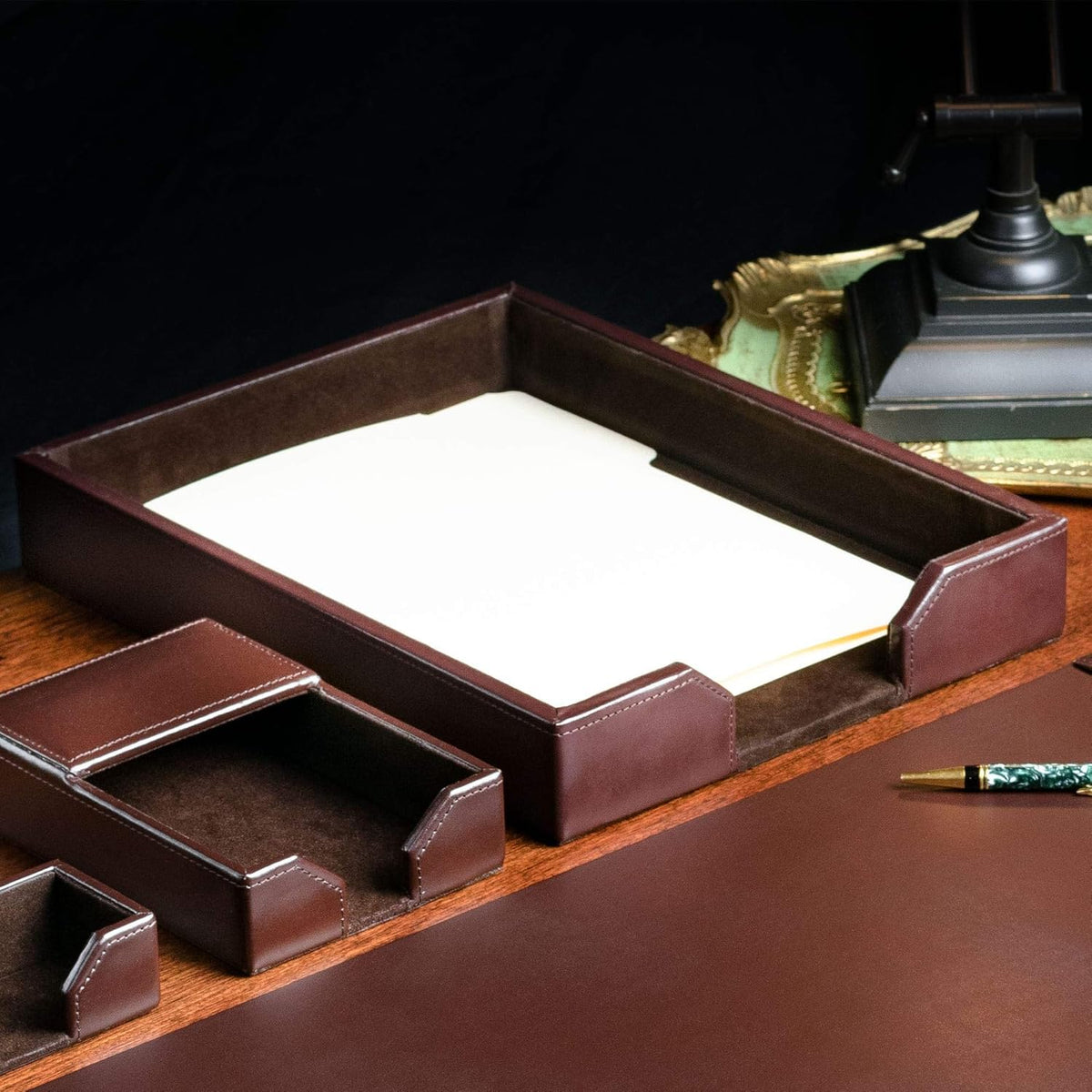 Dark Brown Bonded Leather Letter Tray Pack of 2 J95371