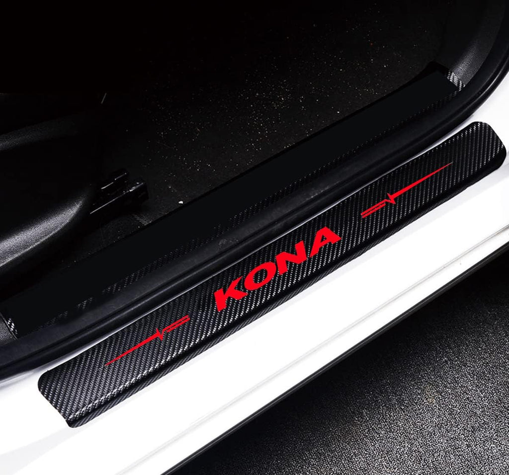 4Pcs Reflective 4D Carbon Fiber Leather Door Sill Protector Sticker Q3084