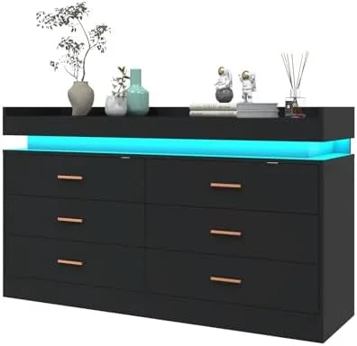 9 Drawer White Dresser with LED Light N550