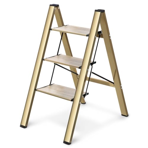 4 Step Ladder, Lightweight Portable Folding with Anti-Slip Wide Pedal, 330lb Capacity Aluminum, Black V2866