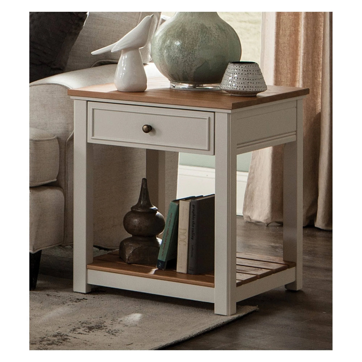 Ivory End Table with Natural Wood Top H730152