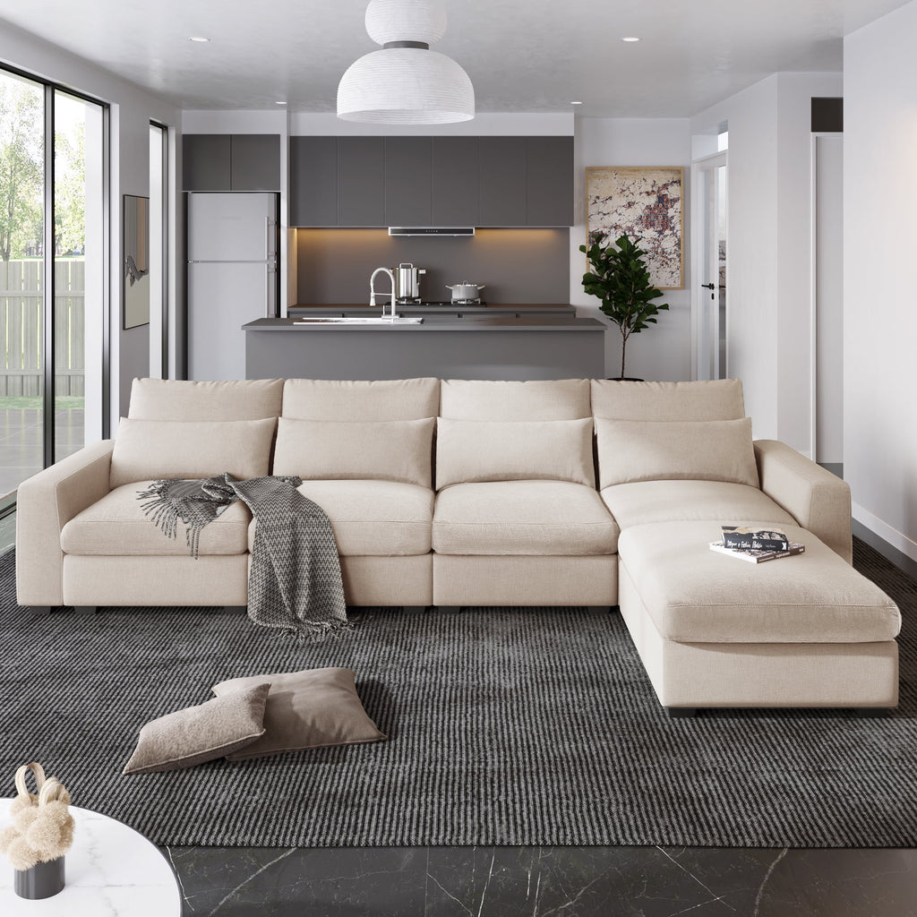 Modern L-Shape Feather Filled Sectional Sofa with Reversible Chaise Z59464
